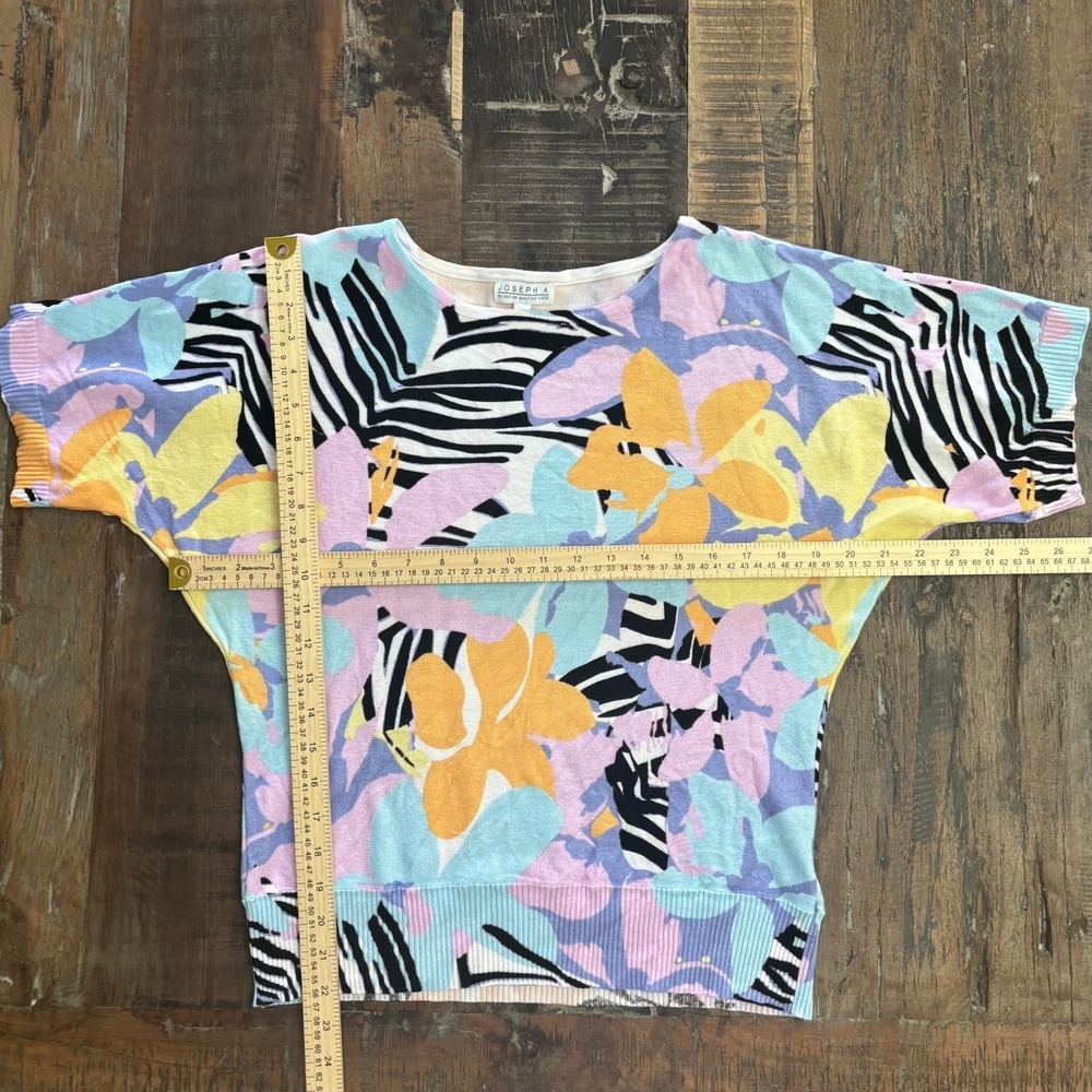 Joseph A. Whimsical Maximalist Artsy Floral Zebra Print Knit Top Short Sleeve L - Picture 4 of 10